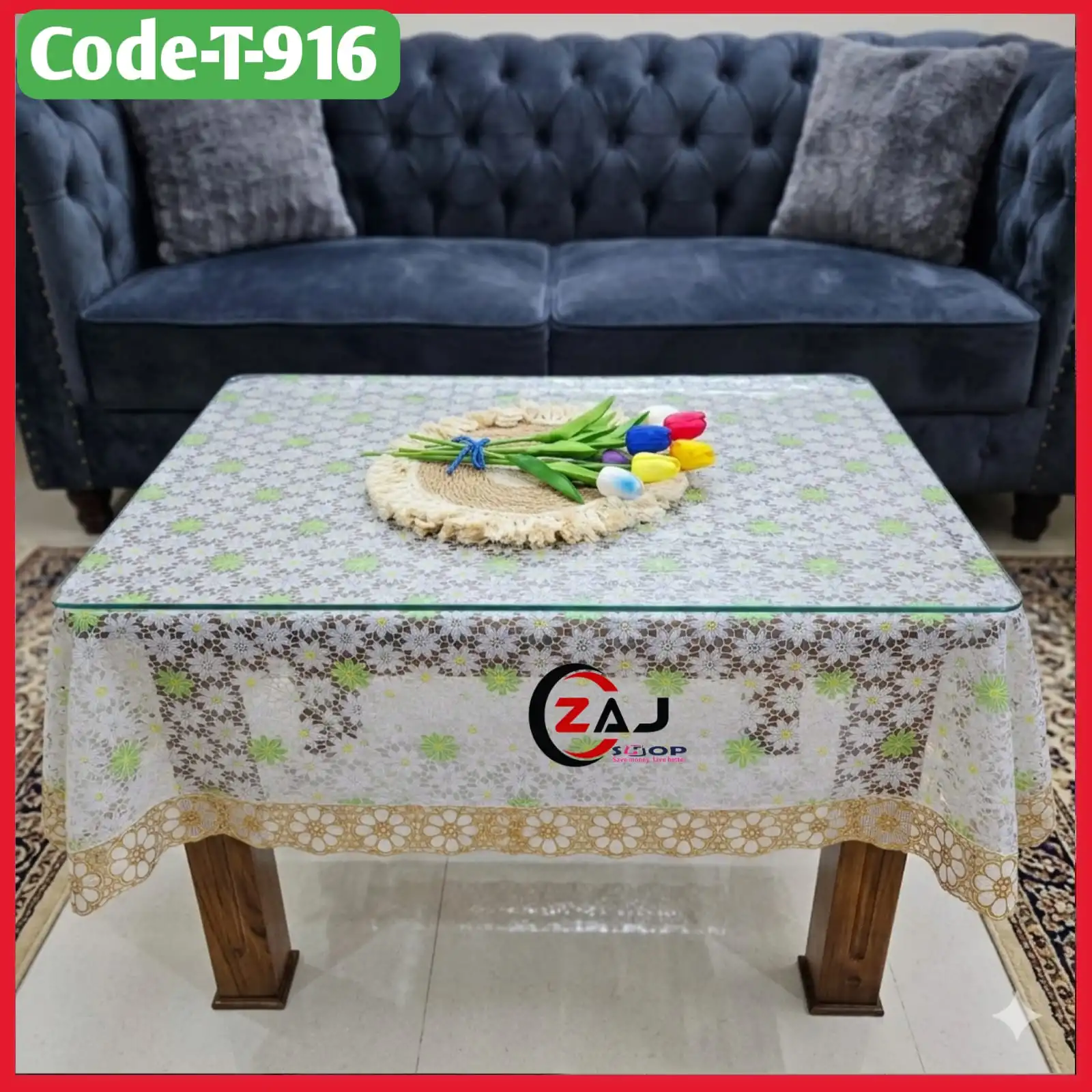 প্রিন্টেড টি-টেবিলের কাভার ম্যাট স্বচ্ছ পরিষ্কার ওয়াটারপ্রুফ কোড - T 916